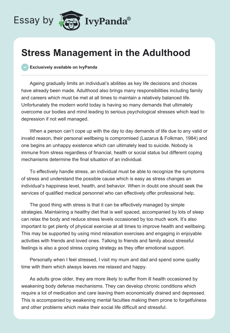 Stress Management in the Adulthood. Page 1