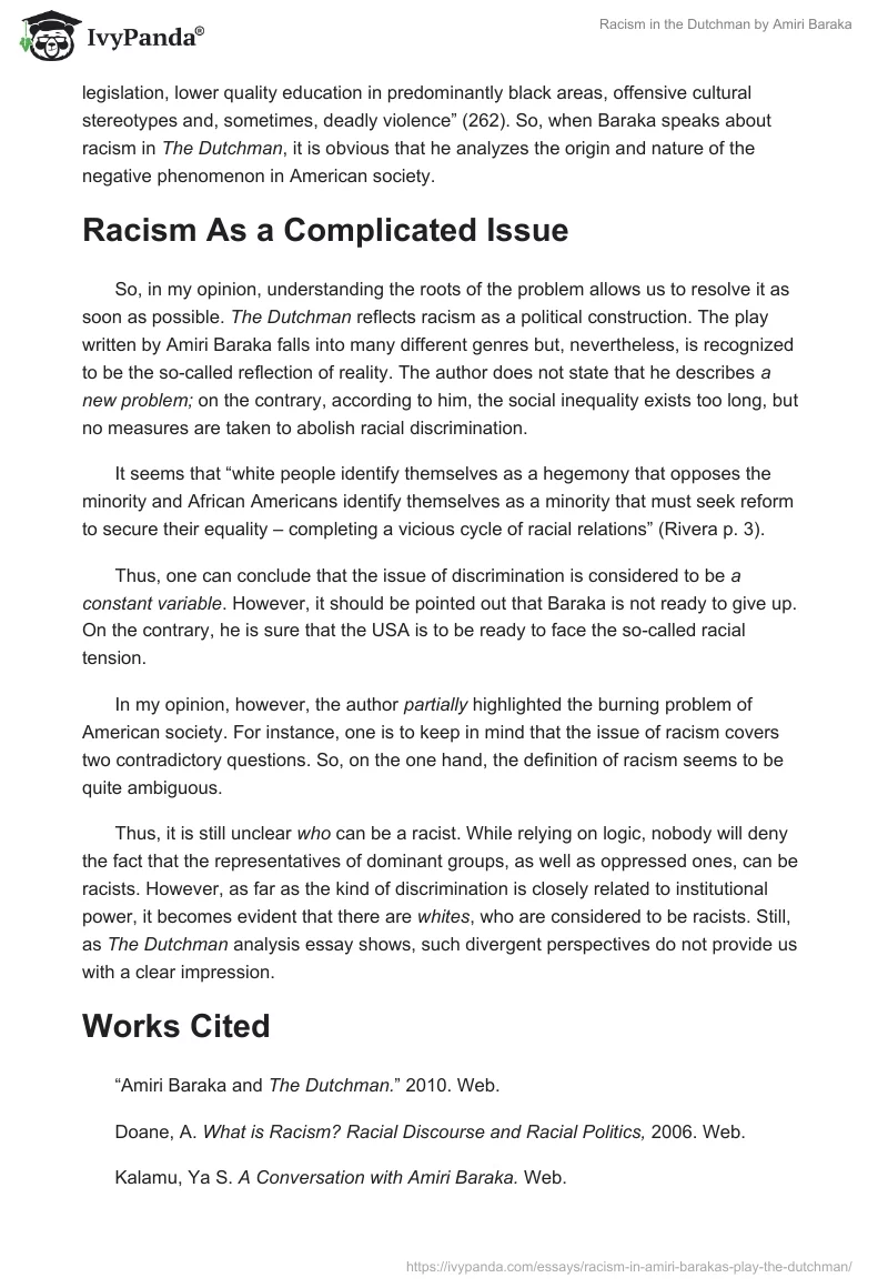 Racism in the "Dutchman" by Amiri Baraka. Page 4