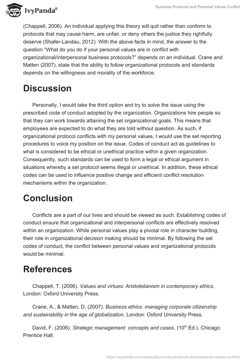 Business Protocols and Personal Values Conflict. Page 2