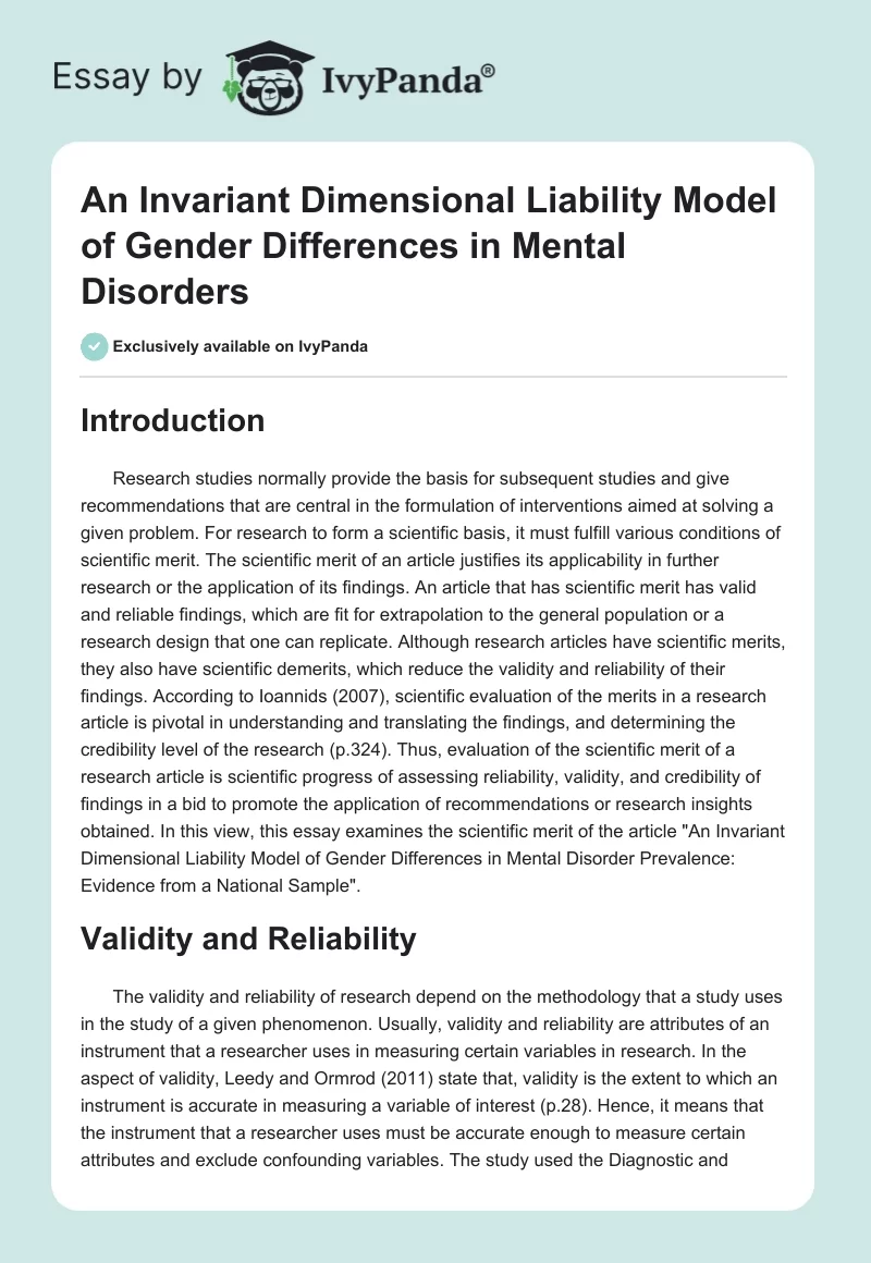 An Invariant Dimensional Liability Model of Gender Differences in Mental Disorders. Page 1