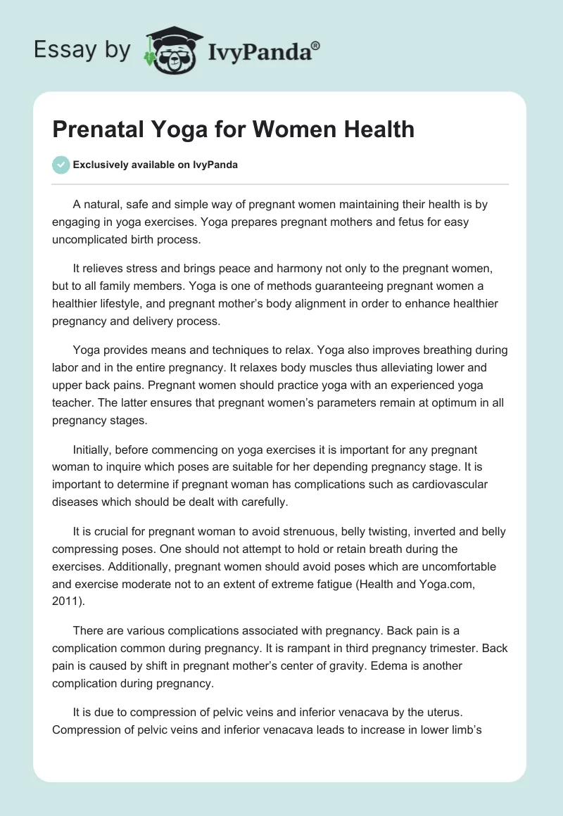 Prenatal Yoga for Women Health. Page 1