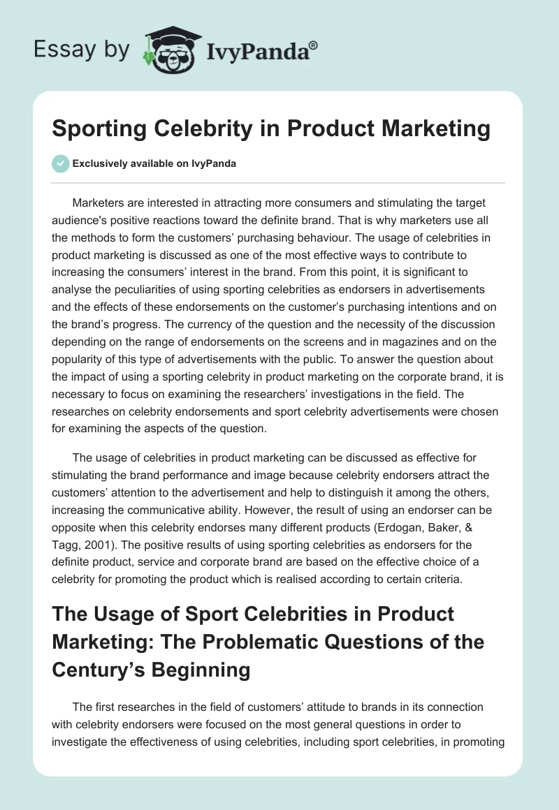 Sporting Celebrity in Product Marketing. Page 1