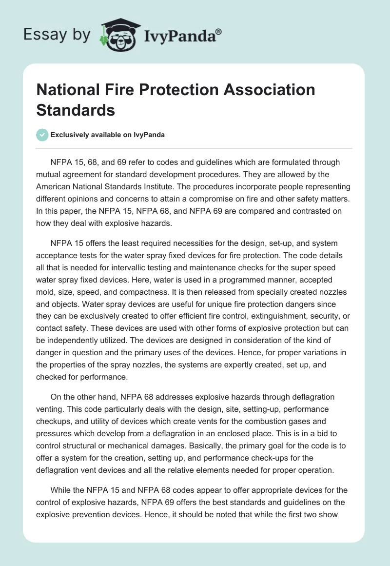 National Fire Protection Association Standards. Page 1