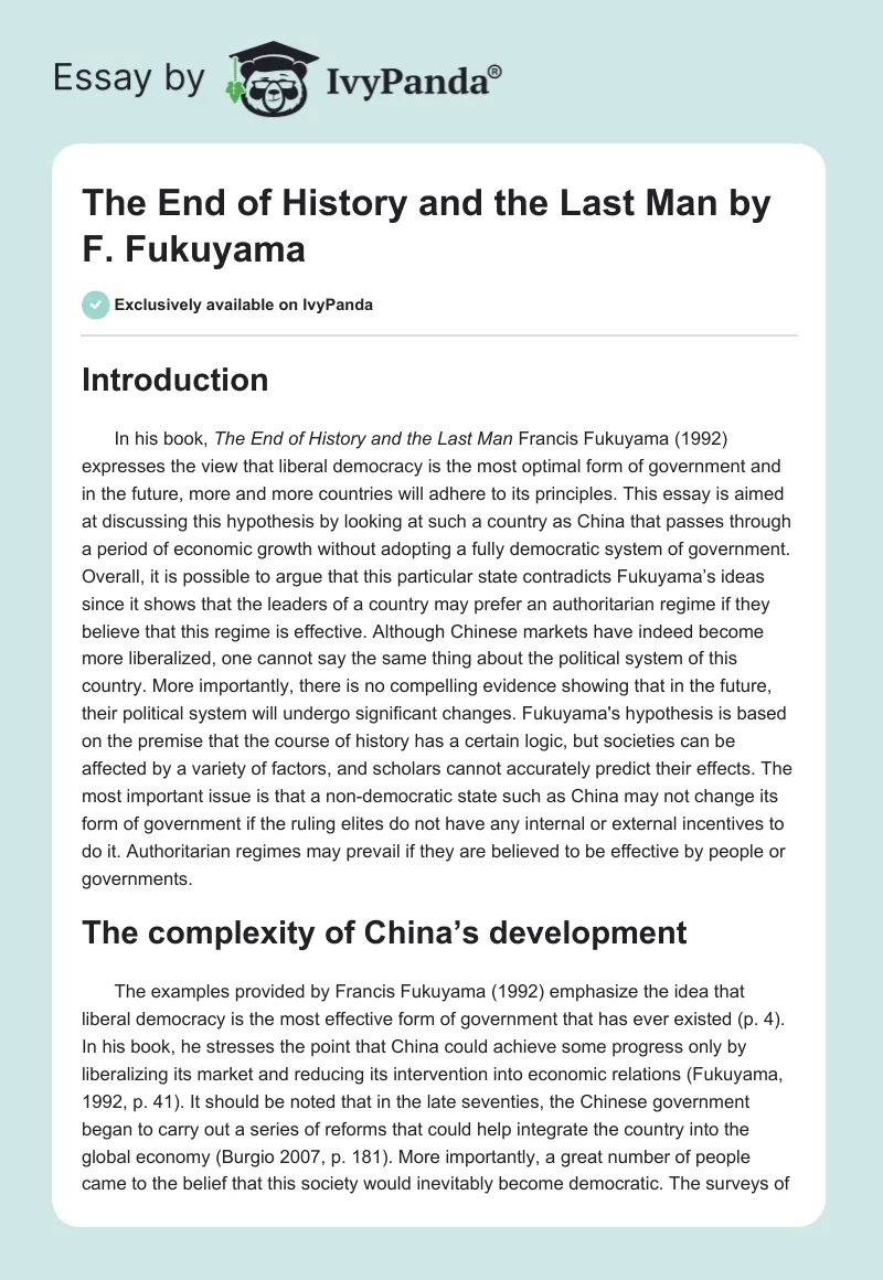 The End of History and the Last Man by F. Fukuyama. Page 1