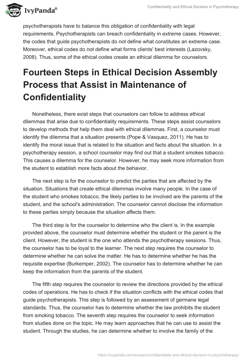 Confidentiality and Ethical Decision in Psychotherapy. Page 2