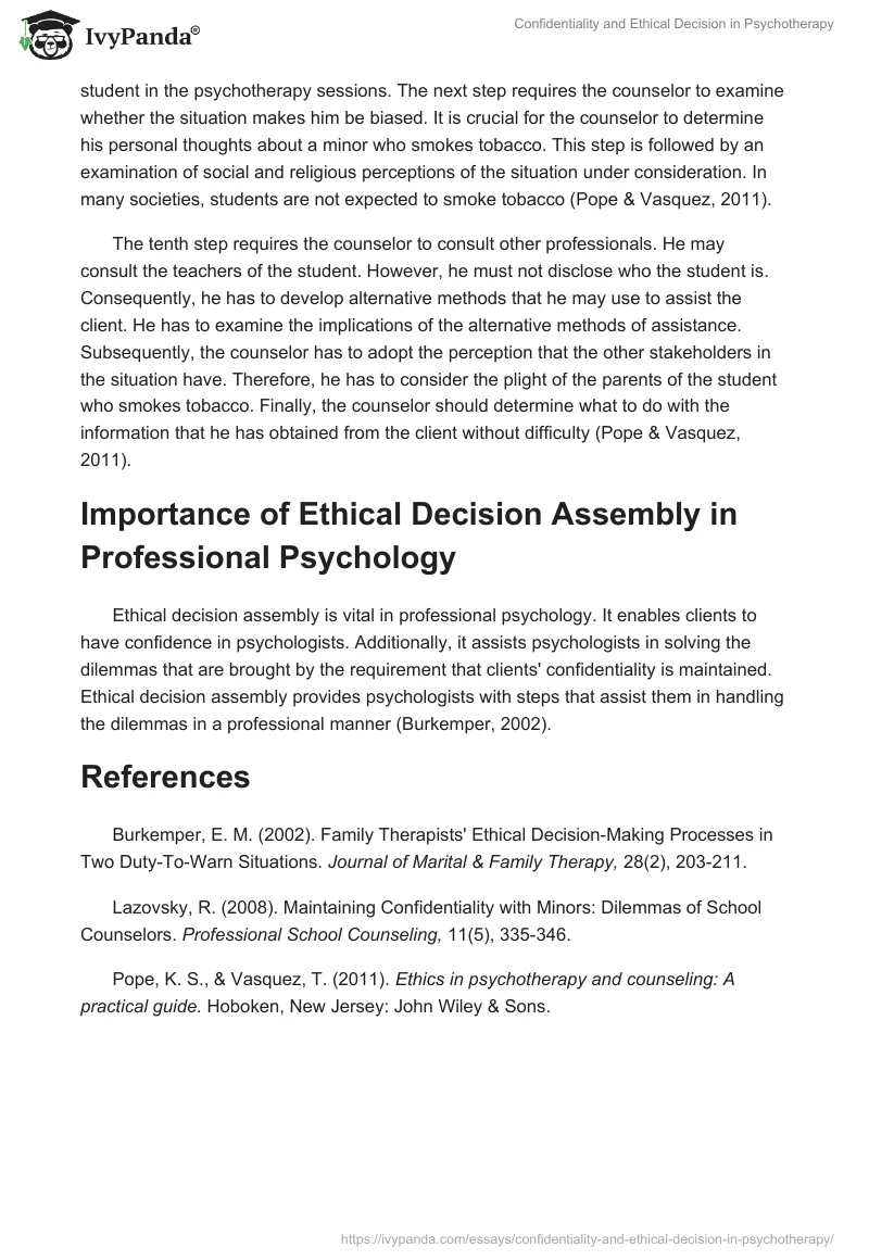 Confidentiality and Ethical Decision in Psychotherapy. Page 3