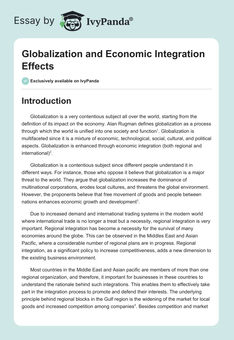 Globalization and Economic Integration Effects. Page 1