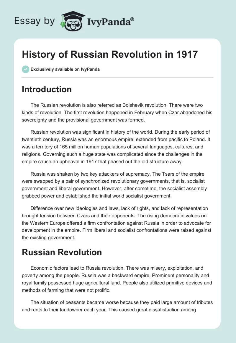 History of Russian Revolution in 1917. Page 1