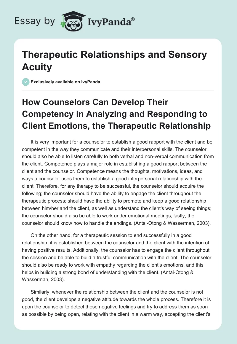 Therapeutic Relationships and Sensory Acuity. Page 1