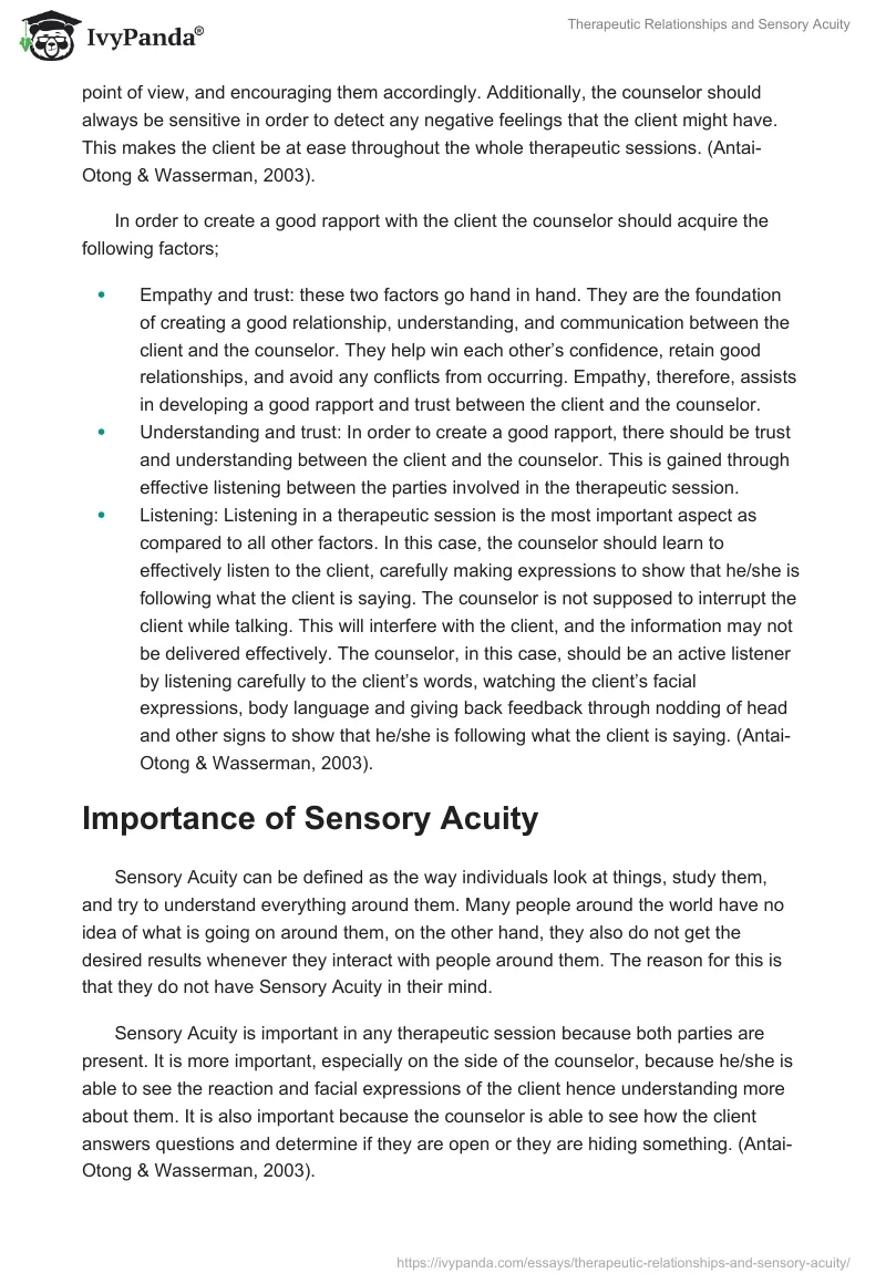 Therapeutic Relationships and Sensory Acuity. Page 2