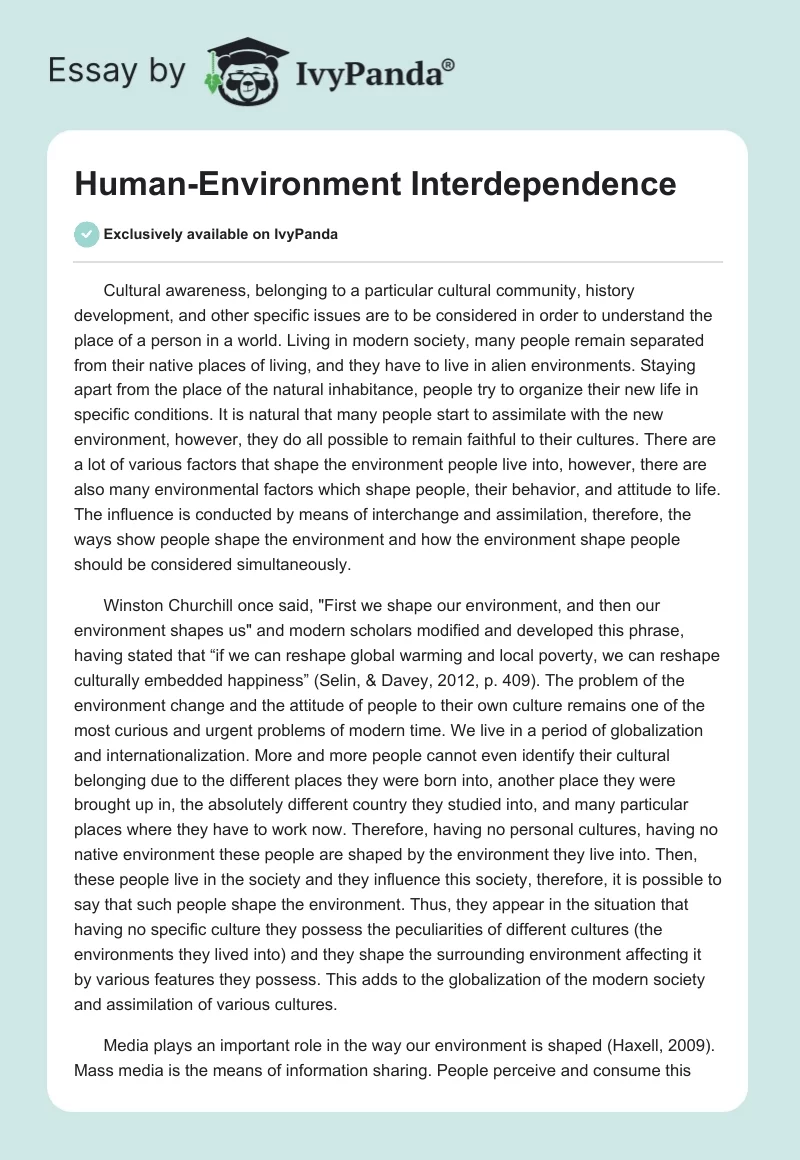 Human-Environment Interdependence. Page 1