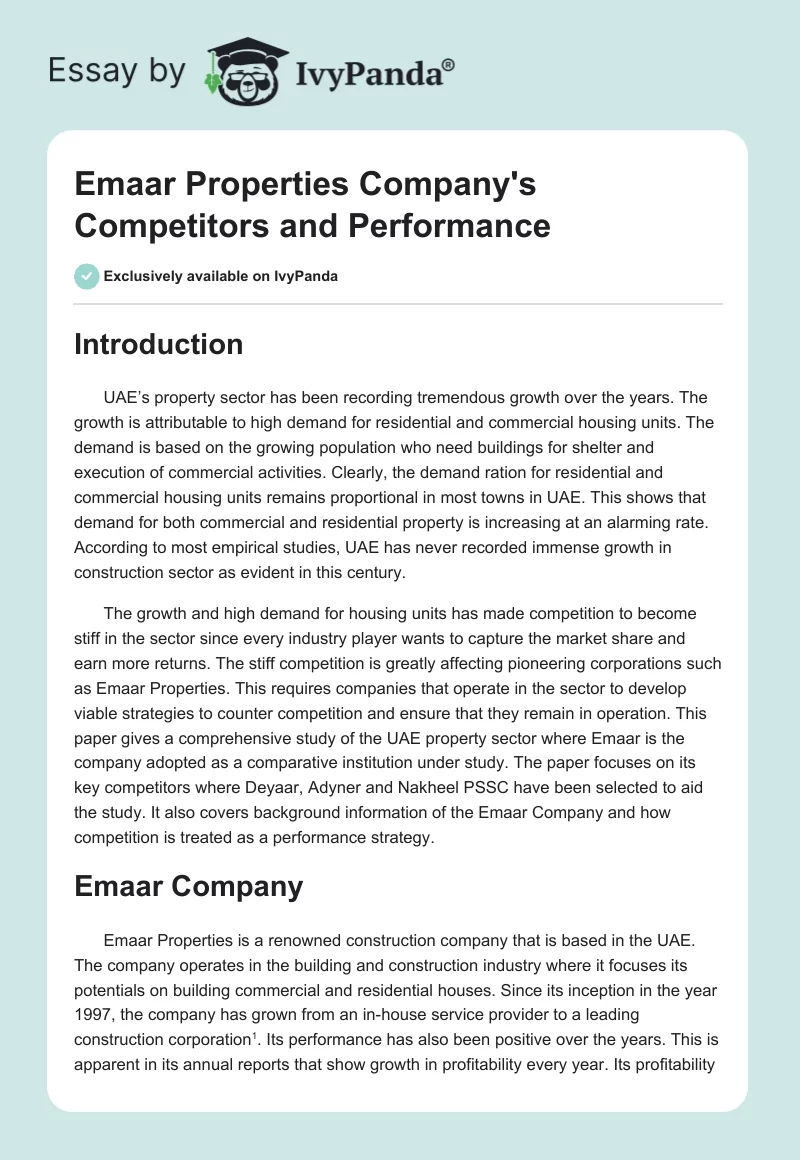 Emaar Properties Company's Competitors and Performance. Page 1