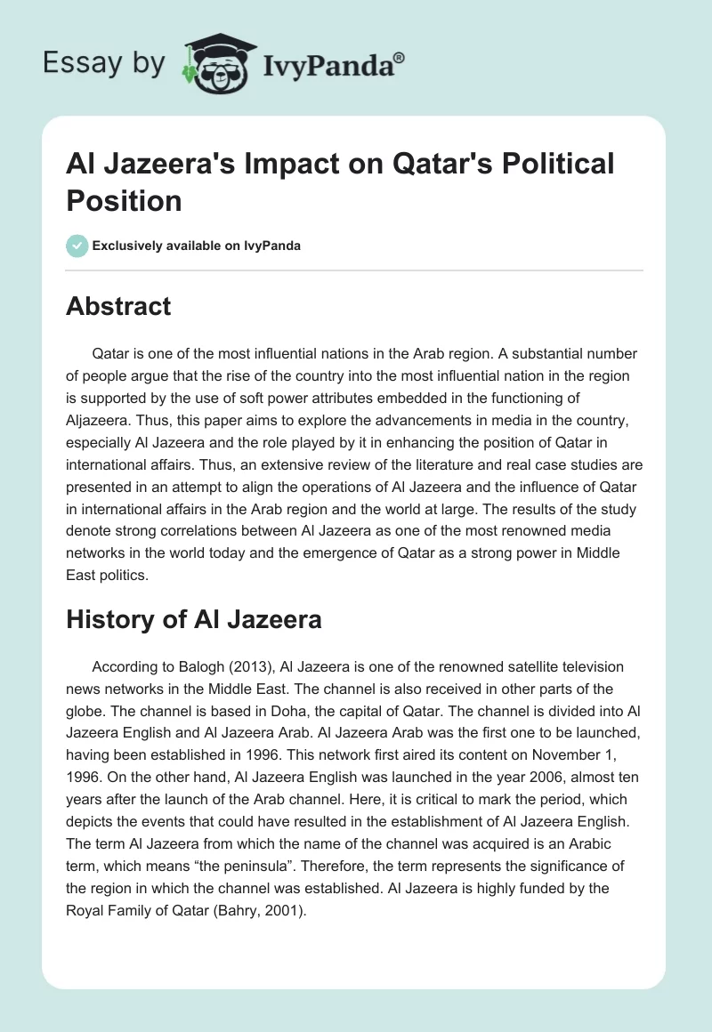 Al Jazeera's Impact on Qatar's Political Position. Page 1