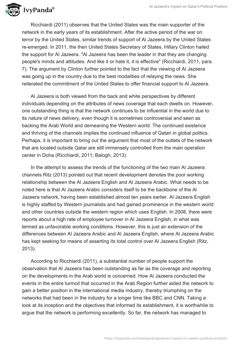 Al Jazeera's Impact on Qatar's Political Position. Page 5