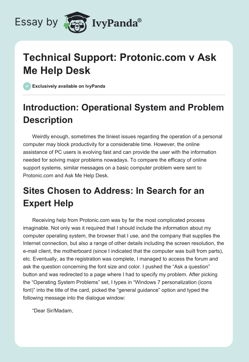 Technical Support: Protonic.com v Ask Me Help Desk. Page 1