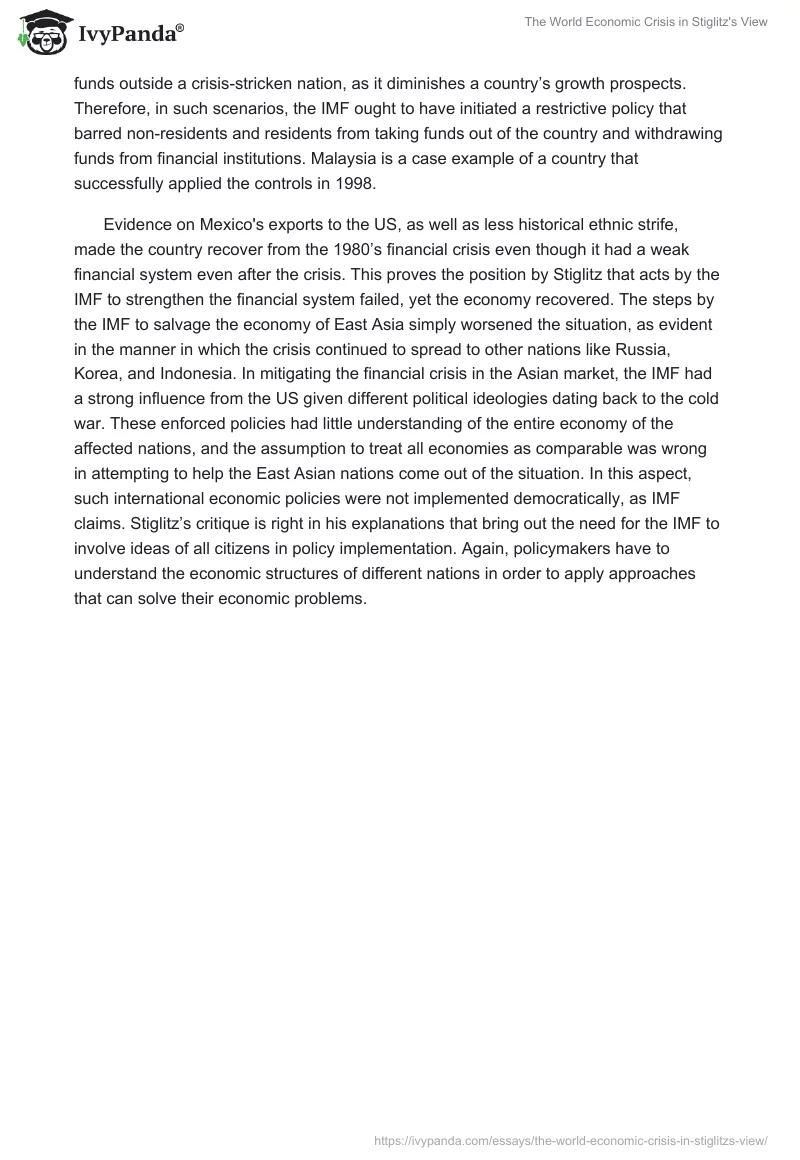 The World Economic Crisis in Stiglitz's View. Page 2