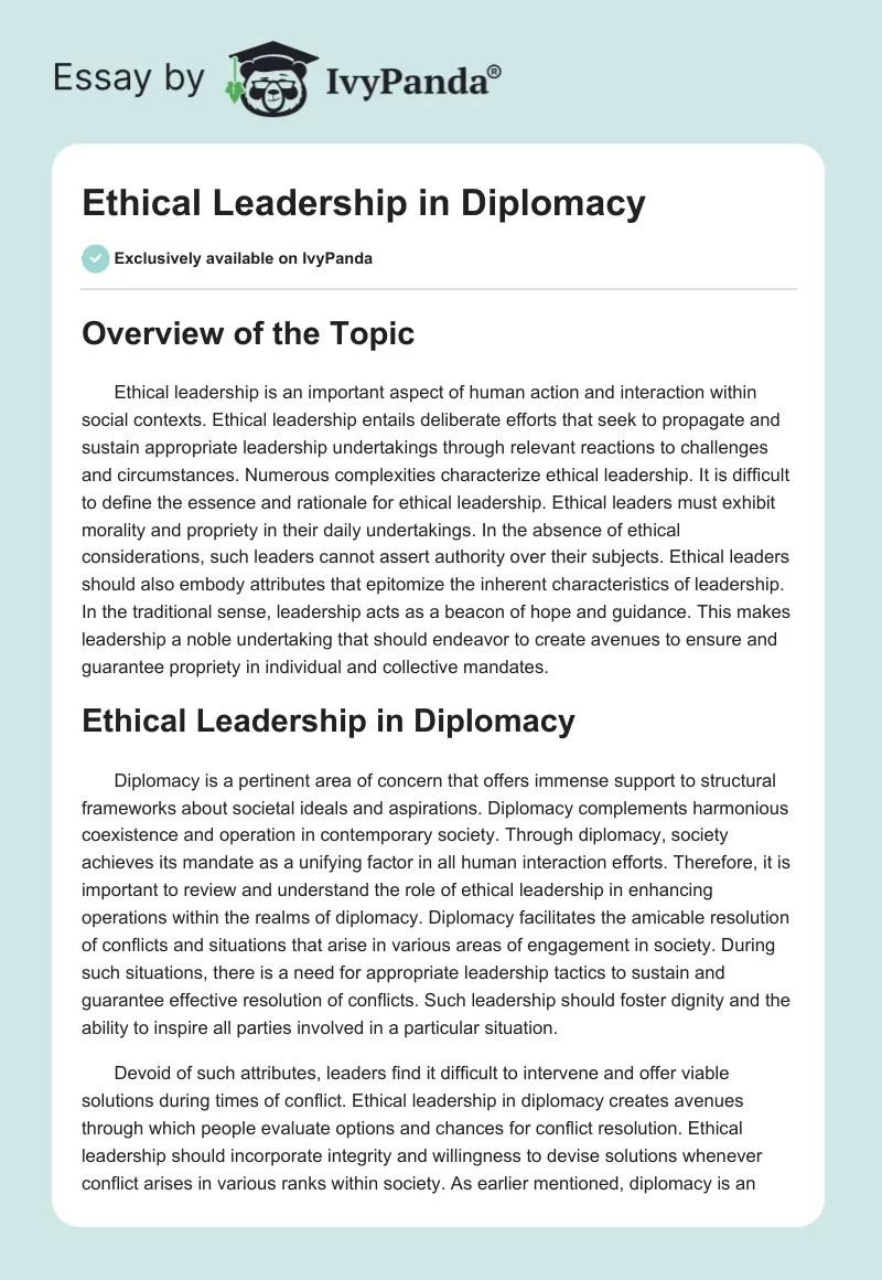 Ethical Leadership in Diplomacy. Page 1