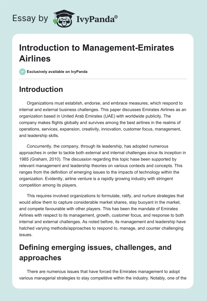 Introduction to Management-Emirates Airlines. Page 1