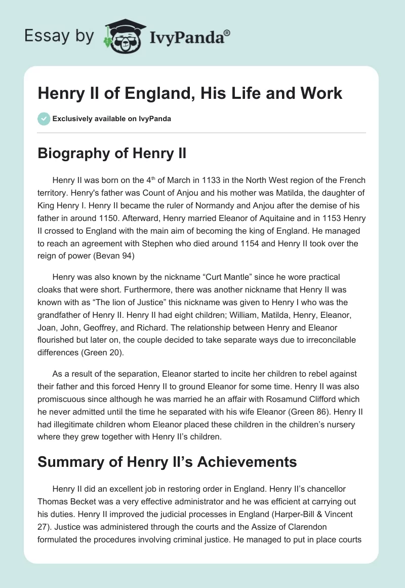 Henry II of England, His Life and Work. Page 1