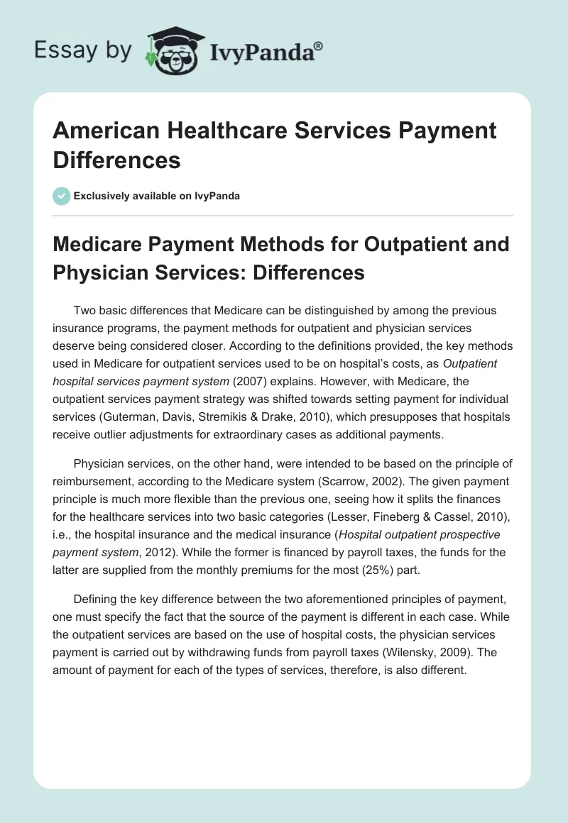 American Healthcare Services Payment Differences. Page 1