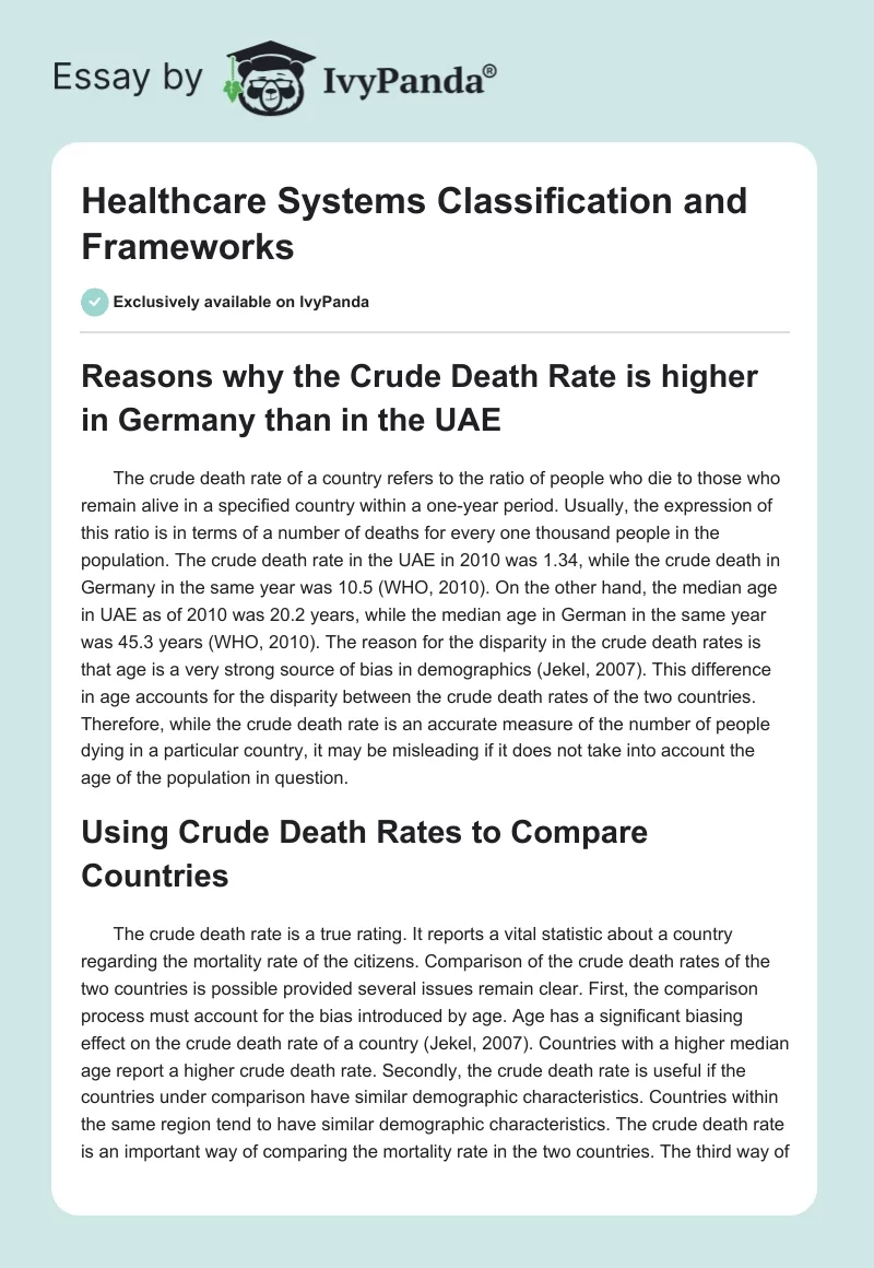 Healthcare Systems Classification and Frameworks. Page 1