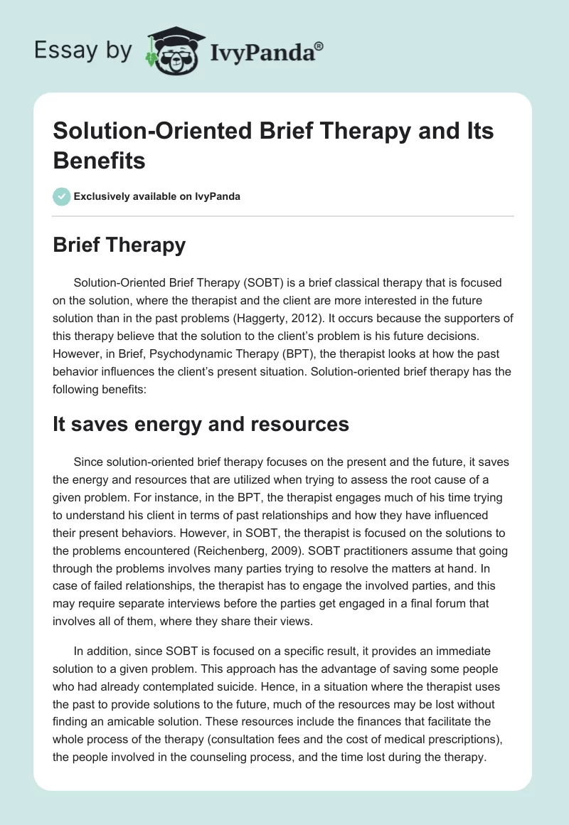 Solution-Oriented Brief Therapy and Its Benefits. Page 1