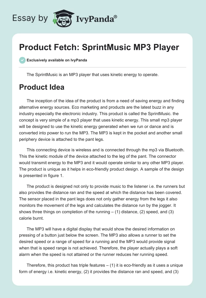 Product Fetch: SprintMusic MP3 Player. Page 1