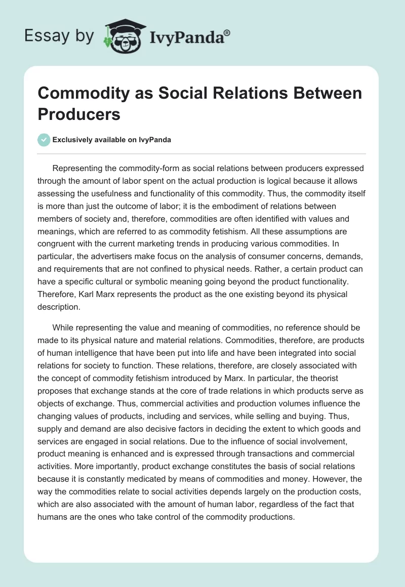 Commodity as Social Relations Between Producers. Page 1