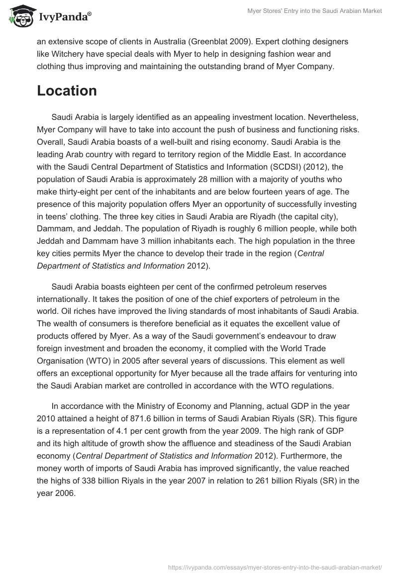 Myer Stores' Entry into the Saudi Arabian Market. Page 5