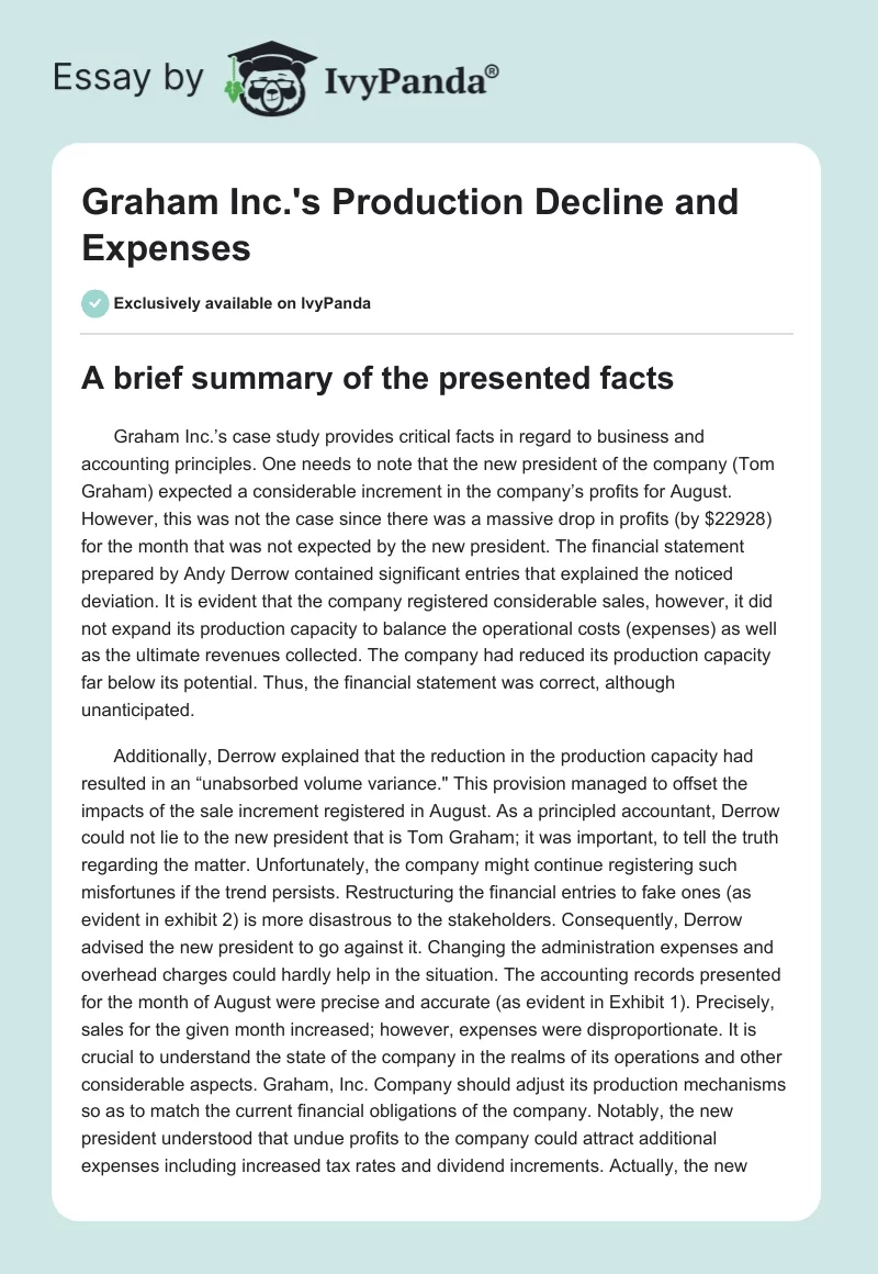 Graham Inc.'s Production Decline and Expenses. Page 1