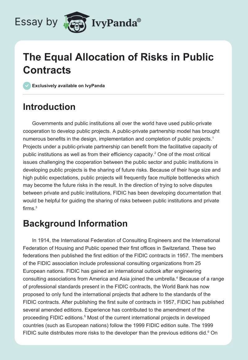 The Equal Allocation of Risks in Public Contracts. Page 1