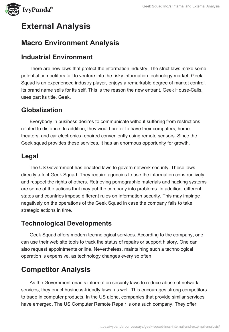Geek Squad Inc.'s Internal and External Analysis. Page 2