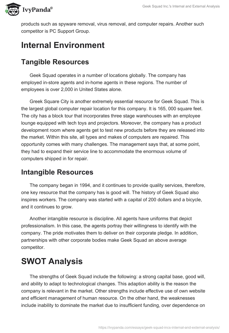 Geek Squad Inc.'s Internal and External Analysis. Page 3