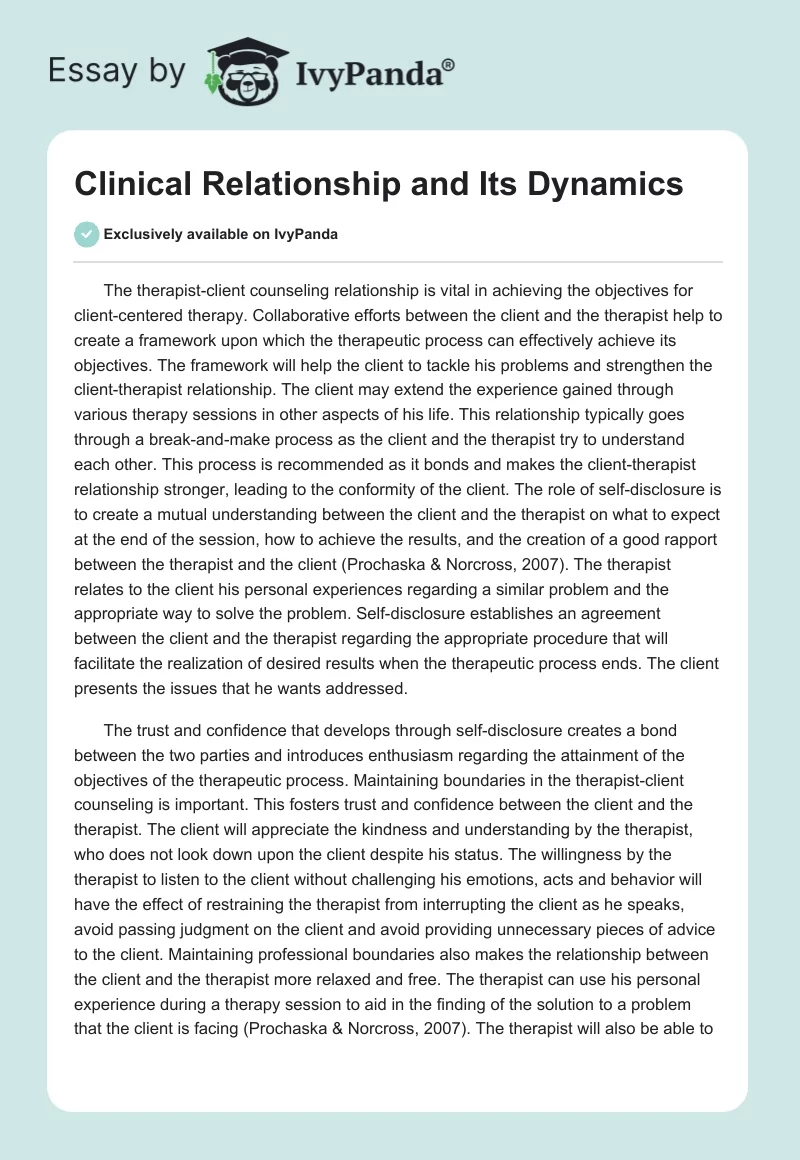 Clinical Relationship and Its Dynamics. Page 1