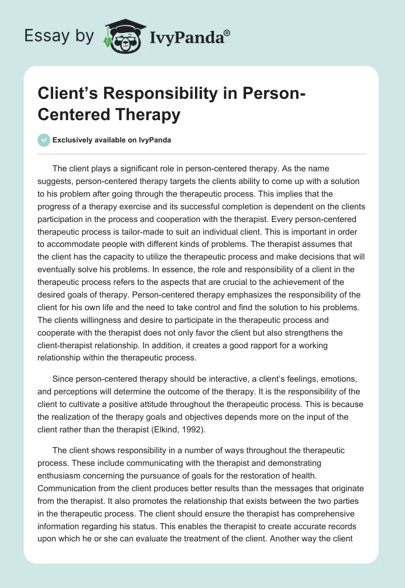 Client’s Responsibility in Person-Centered Therapy. Page 1