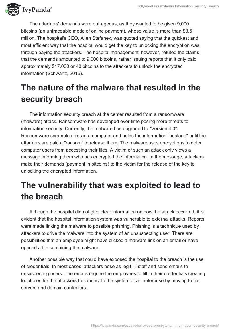Hollywood Presbyterian Information Security Breach. Page 2