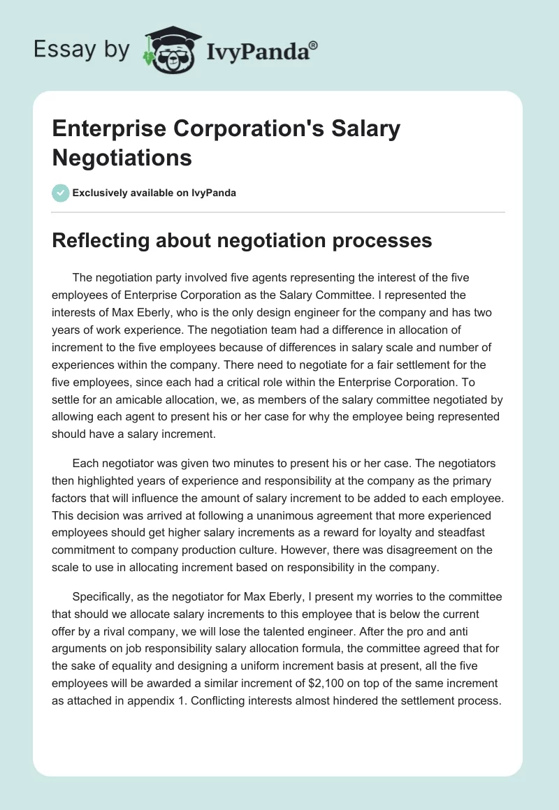 Enterprise Corporation's Salary Negotiations. Page 1