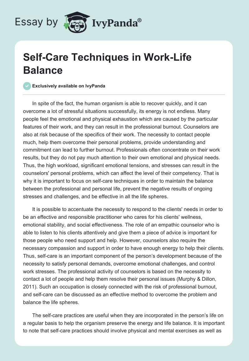 Self-Care Techniques in Work-Life Balance. Page 1