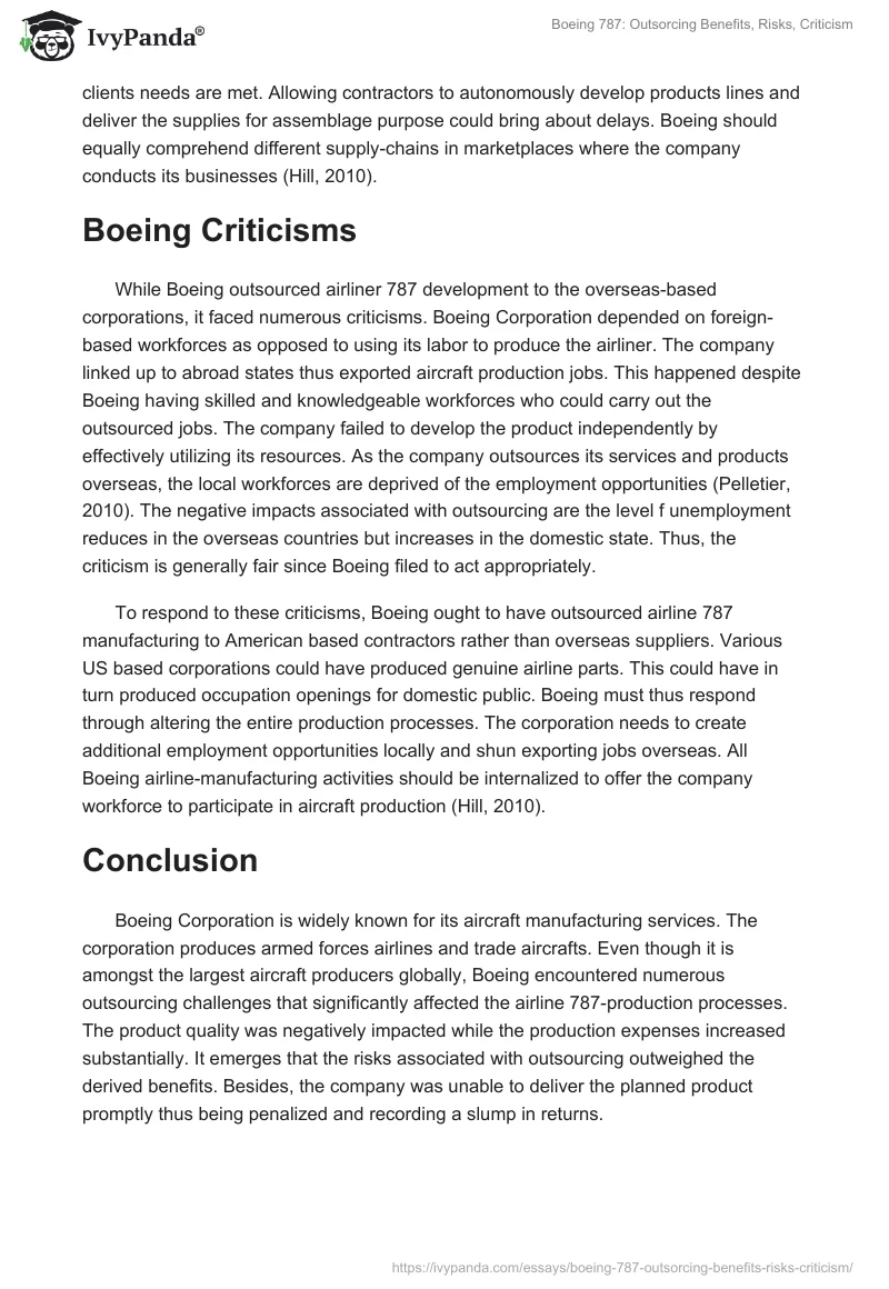 Boeing 787: Outsorcing Benefits, Risks, Criticism. Page 5