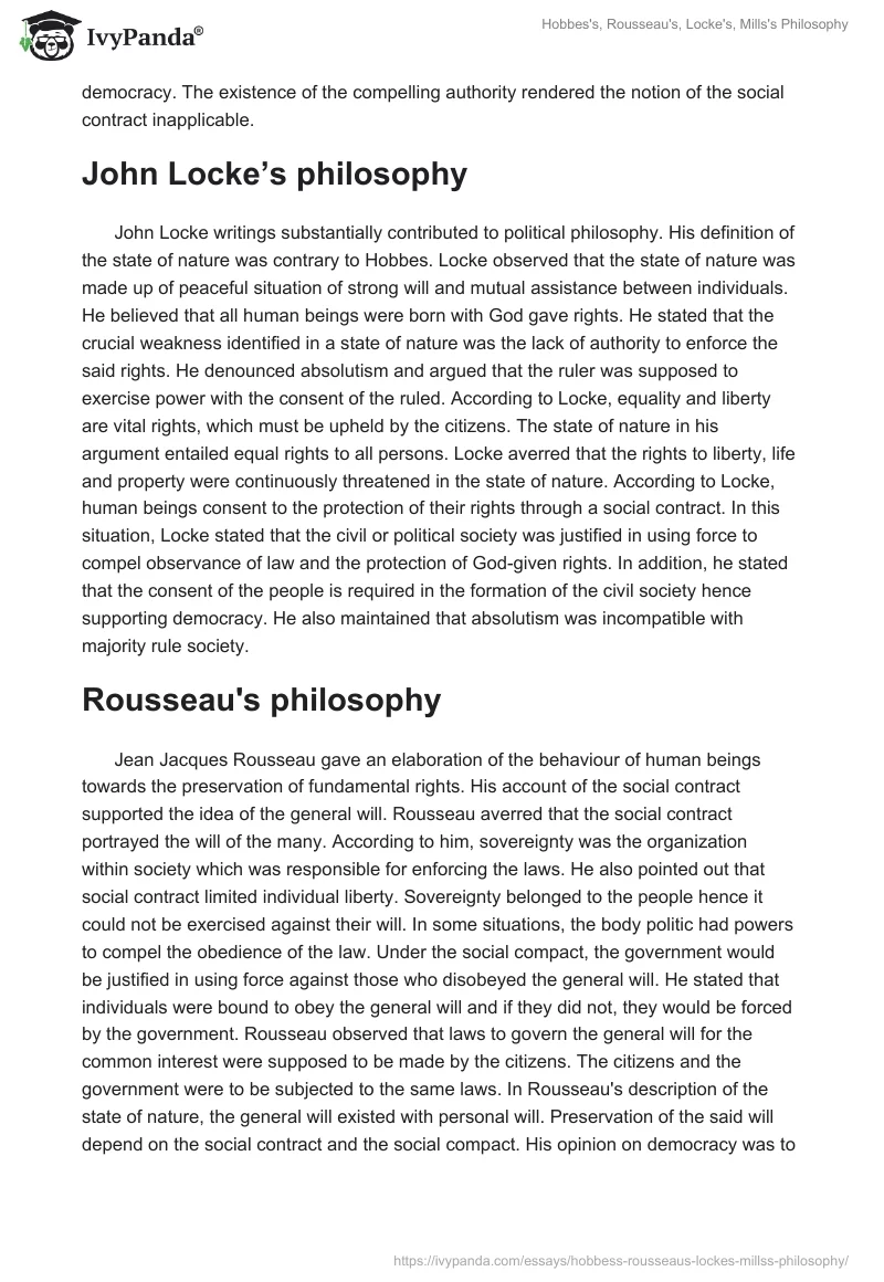 Hobbes's, Rousseau's, Locke's, Mills's Philosophy. Page 2