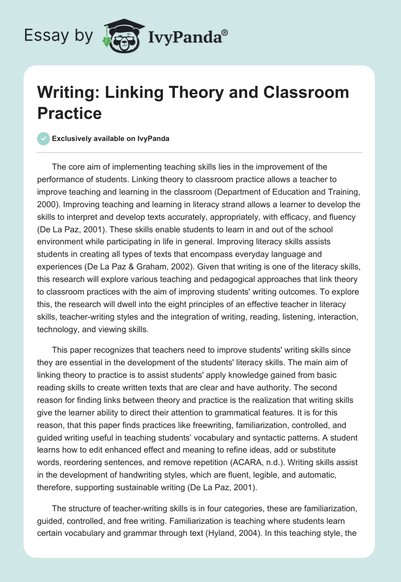 Writing: Linking Theory and Classroom Practice. Page 1