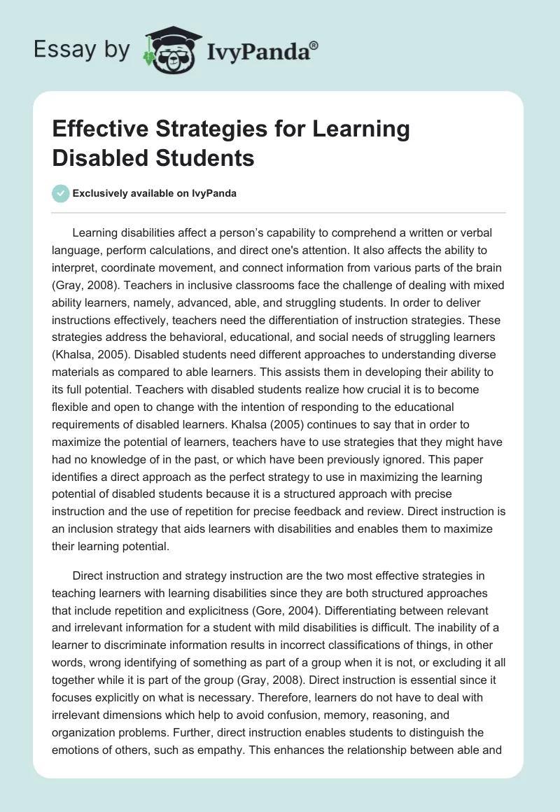 Effective Strategies for Learning Disabled Students. Page 1