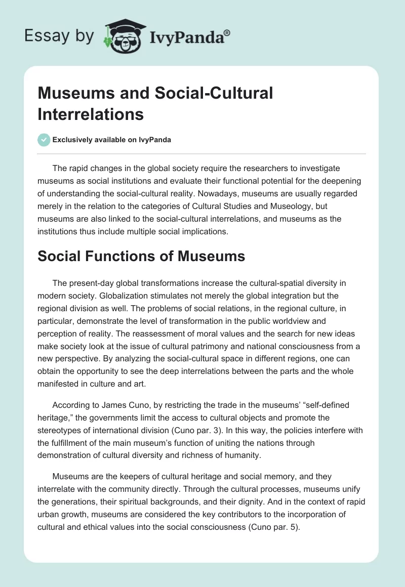 Museums and Social-Cultural Interrelations. Page 1