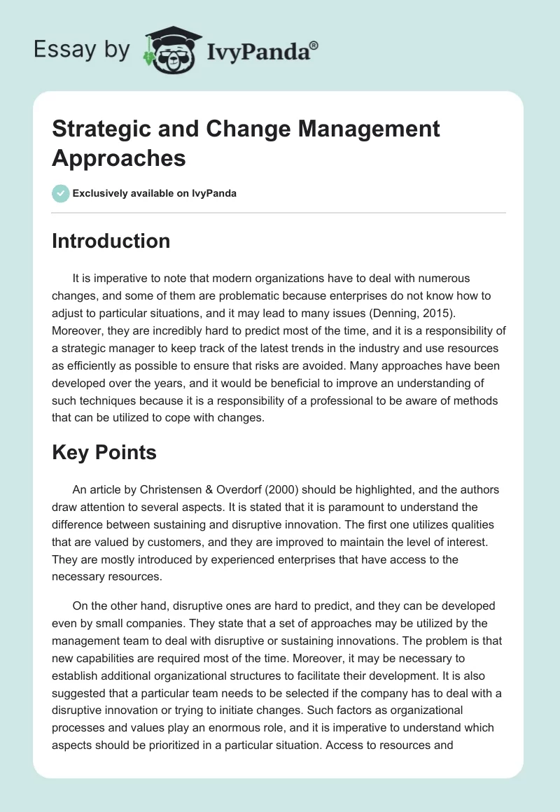 Strategic and Change Management Approaches. Page 1