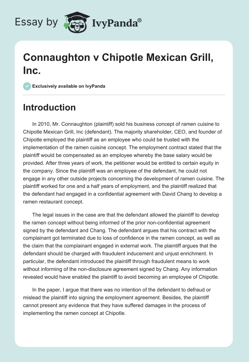 Connaughton v Chipotle Mexican Grill, Inc.. Page 1
