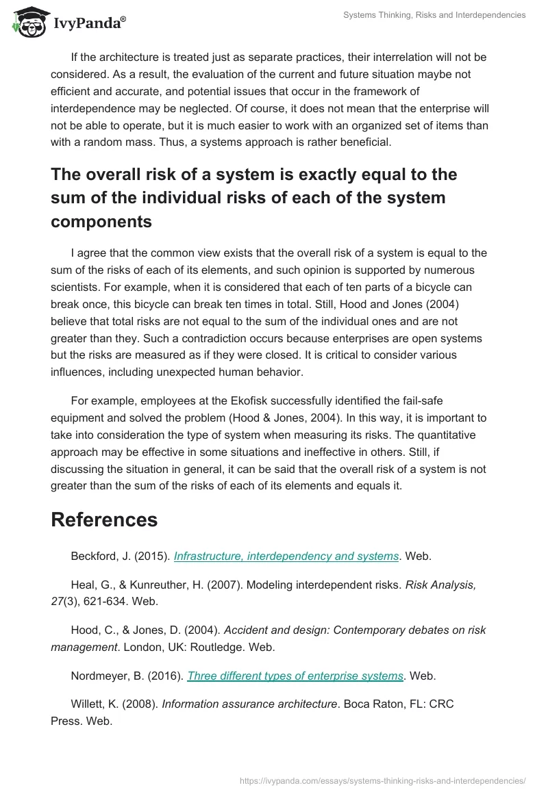 Systems Thinking, Risks and Interdependencies. Page 3