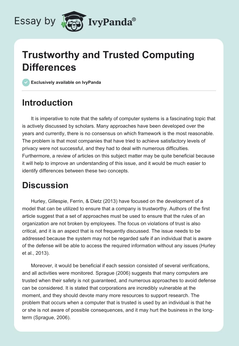 Trustworthy and Trusted Computing Differences. Page 1
