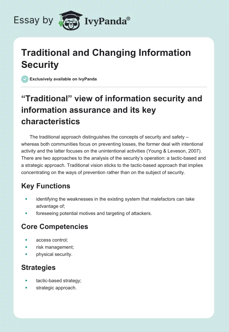 Traditional and Changing Information Security. Page 1