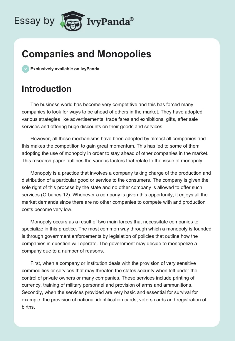 Companies and Monopolies. Page 1