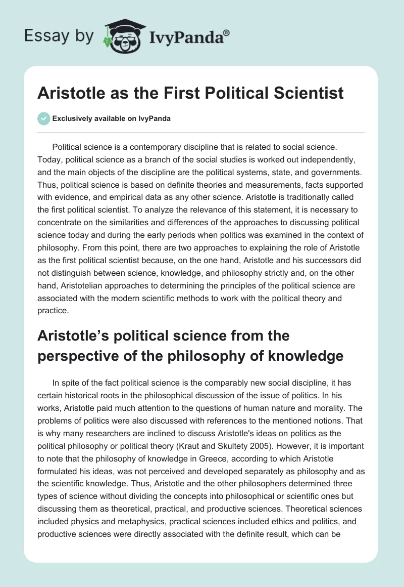 Aristotle as the First Political Scientist. Page 1